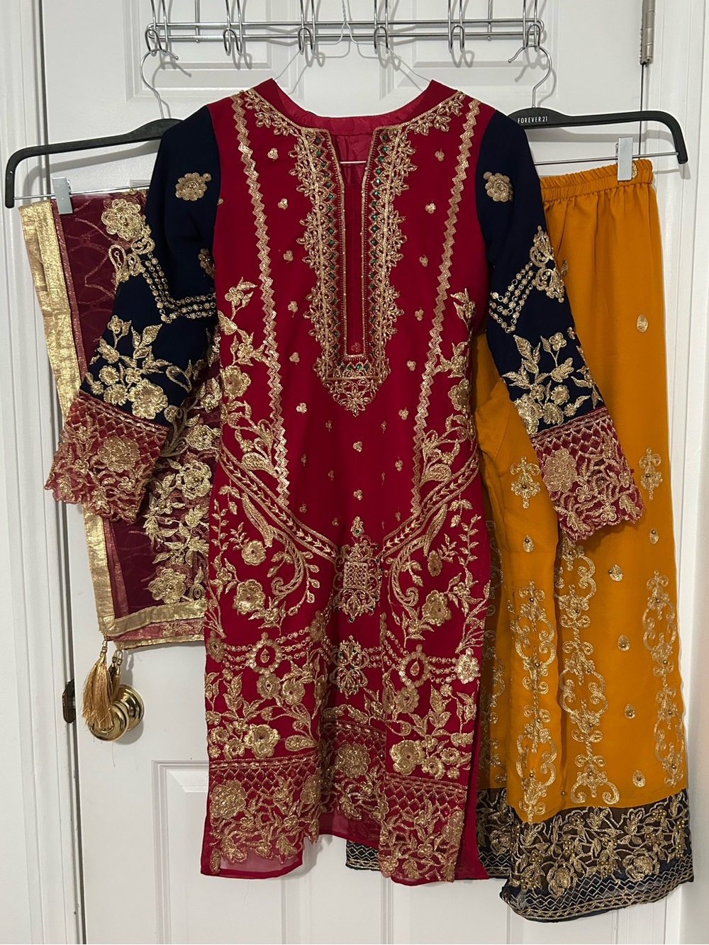Indian Pakistani 3 piece stitched formal suit with palazzo pants ajrak